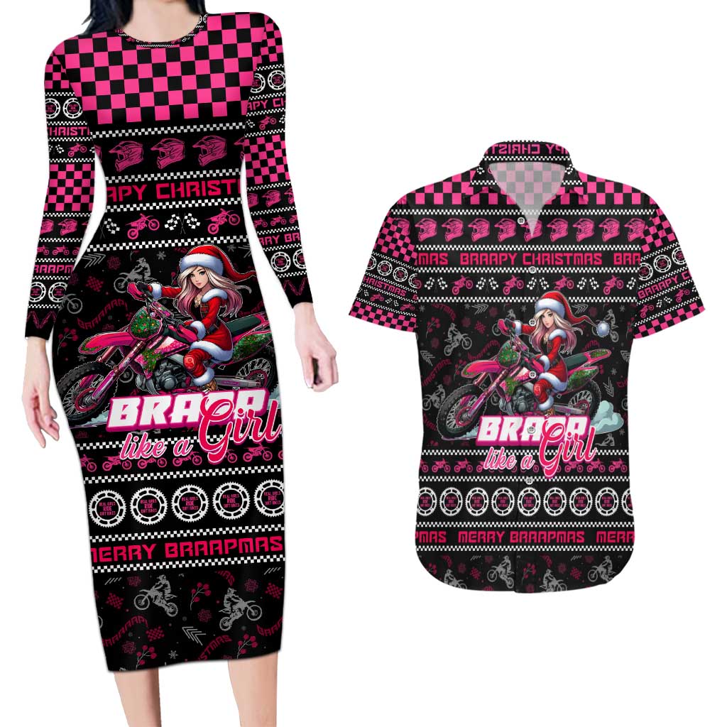 Braap Live A Girl Couples Matching Long Sleeve Bodycon Dress and Hawaiian Shirt Christmas Merry Braapmas - Wonder Print Shop