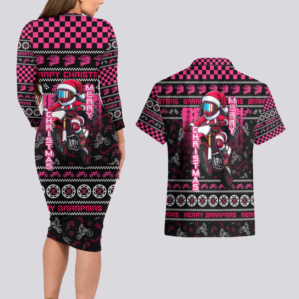 Braap Live A Girl Couples Matching Long Sleeve Bodycon Dress and Hawaiian Shirt Christmas Merry Braapmas - Wonder Print Shop