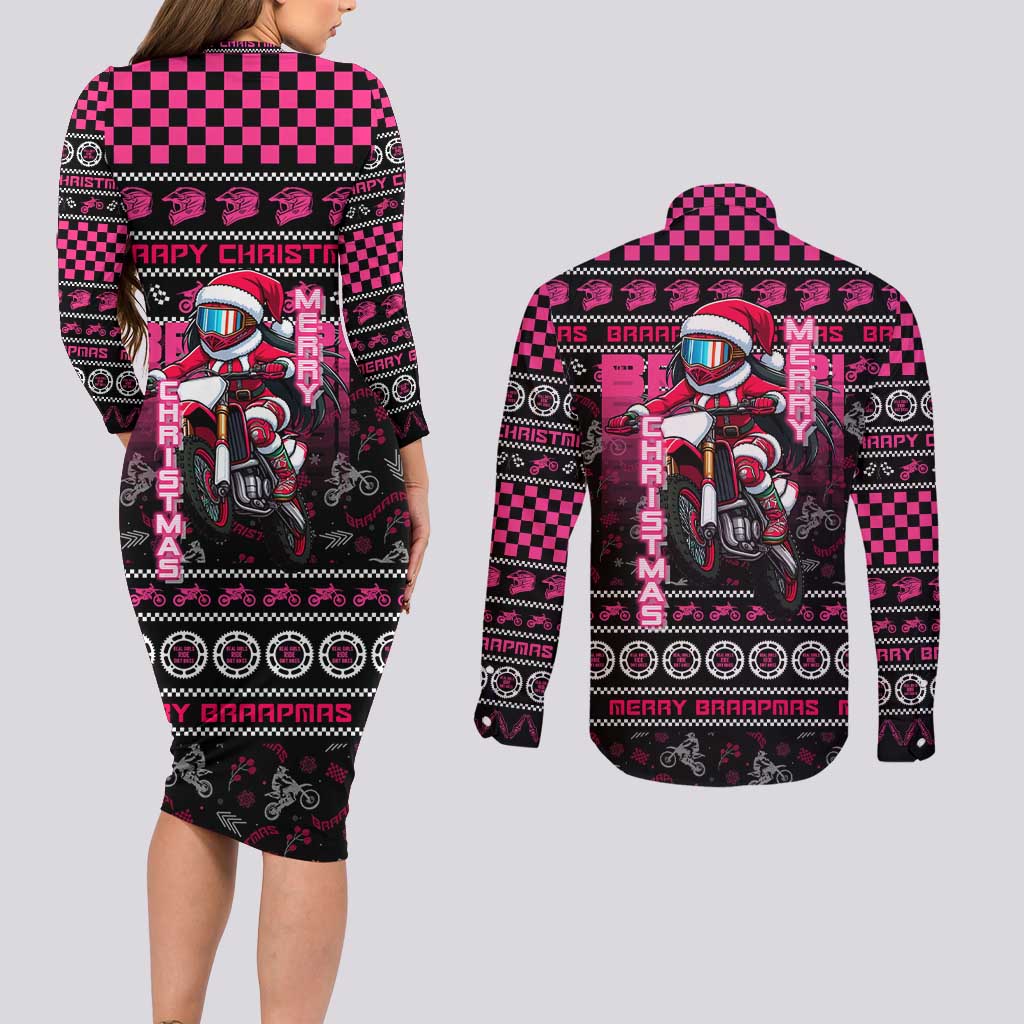 Braap Live A Girl Couples Matching Long Sleeve Bodycon Dress and Long Sleeve Button Shirt Christmas Merry Braapmas - Wonder Print Shop