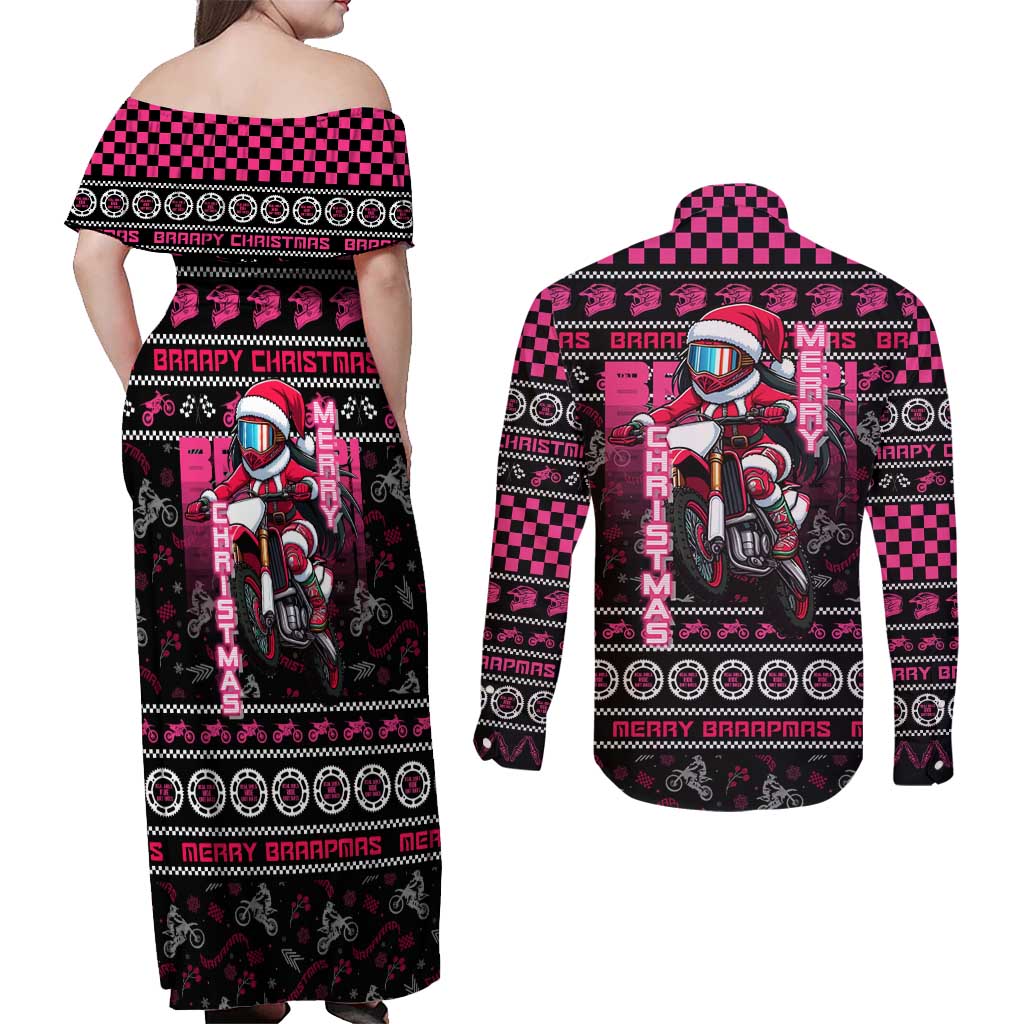 Braap Live A Girl Couples Matching Off Shoulder Maxi Dress and Long Sleeve Button Shirt Christmas Merry Braapmas - Wonder Print Shop