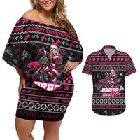 Braap Live A Girl Couples Matching Off Shoulder Short Dress and Hawaiian Shirt Christmas Merry Braapmas - Wonder Print Shop