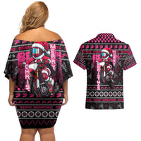 Braap Live A Girl Couples Matching Off Shoulder Short Dress and Hawaiian Shirt Christmas Merry Braapmas - Wonder Print Shop