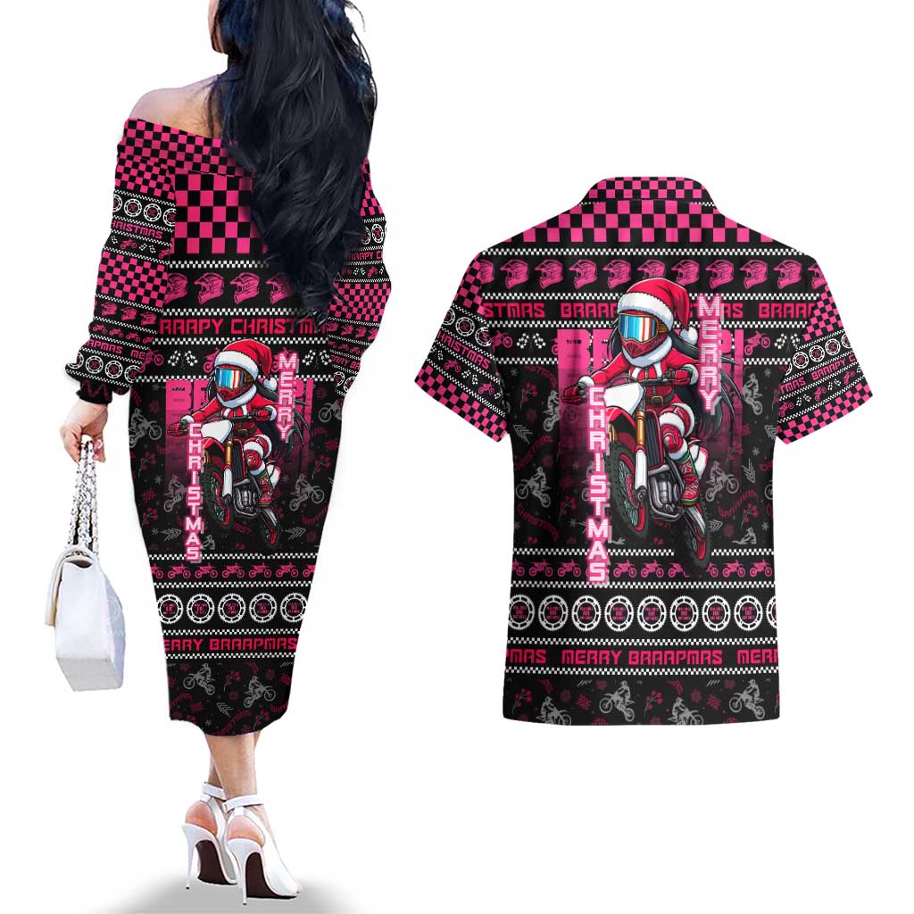 Braap Live A Girl Couples Matching Off The Shoulder Long Sleeve Dress and Hawaiian Shirt Christmas Merry Braapmas - Wonder Print Shop