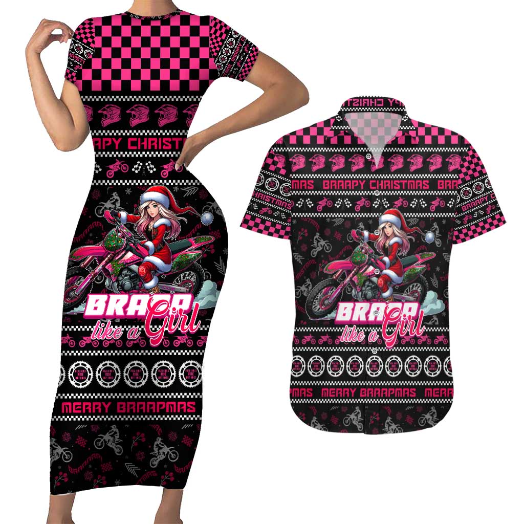 Braap Live A Girl Couples Matching Short Sleeve Bodycon Dress and Hawaiian Shirt Christmas Merry Braapmas - Wonder Print Shop