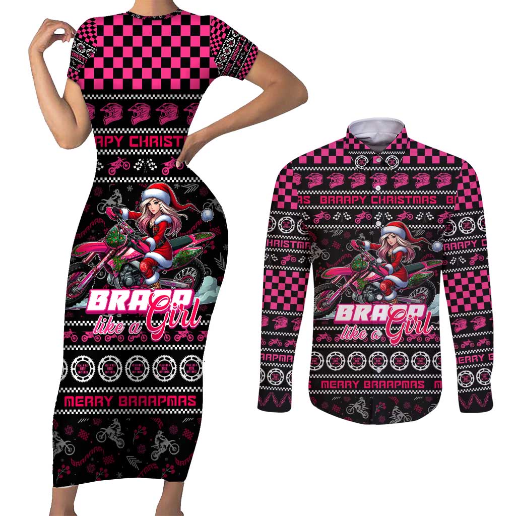 Braap Live A Girl Couples Matching Short Sleeve Bodycon Dress and Long Sleeve Button Shirt Christmas Merry Braapmas - Wonder Print Shop