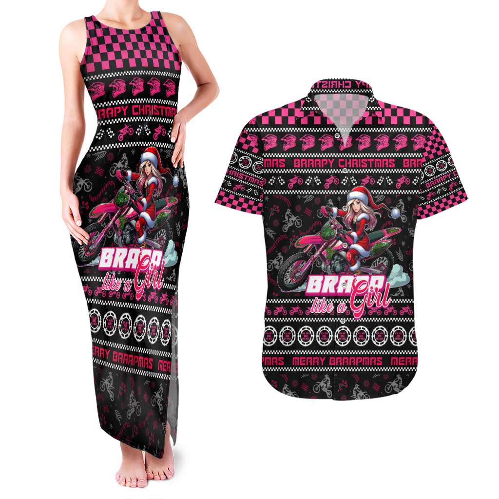 Braap Live A Girl Couples Matching Tank Maxi Dress and Hawaiian Shirt Christmas Merry Braapmas - Wonder Print Shop