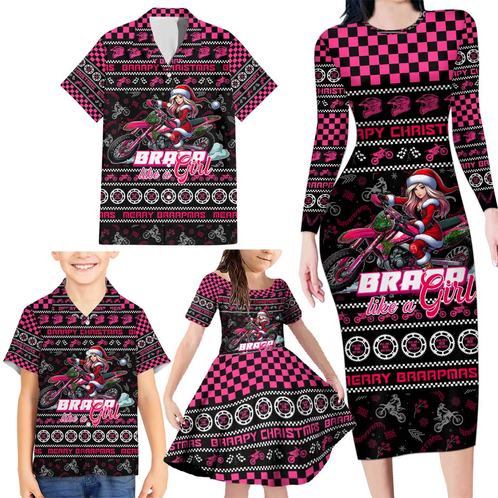 Braap Live A Girl Family Matching Long Sleeve Bodycon Dress and Hawaiian Shirt Christmas Merry Braapmas - Wonder Print Shop
