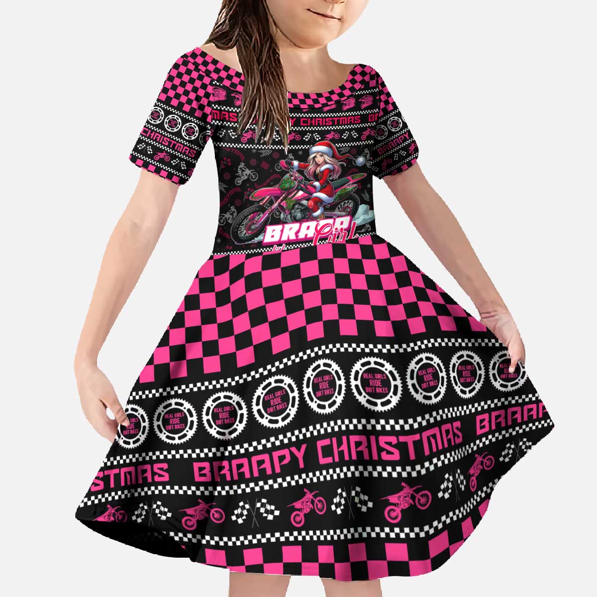Braap Live A Girl Family Matching Off The Shoulder Long Sleeve Dress and Hawaiian Shirt Christmas Merry Braapmas - Wonder Print Shop