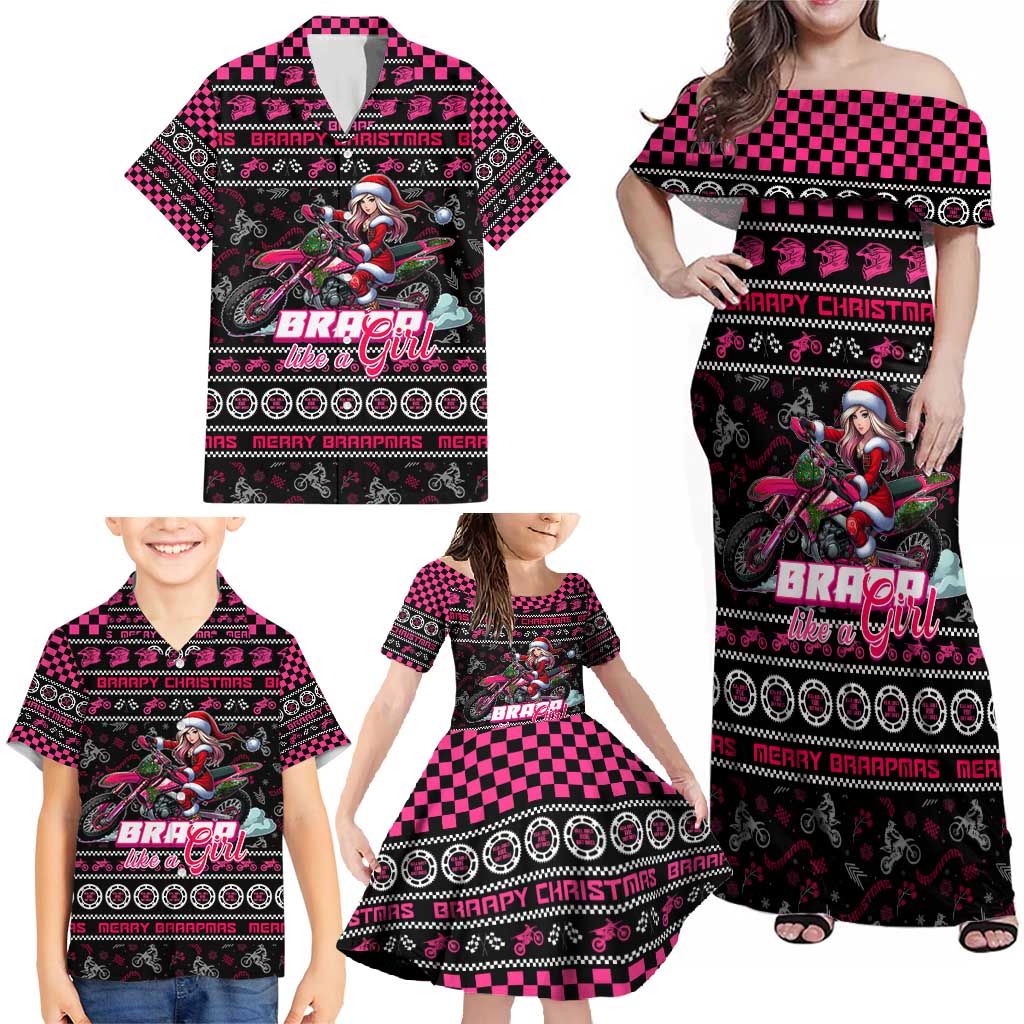Braap Live A Girl Family Matching Off Shoulder Maxi Dress and Hawaiian Shirt Christmas Merry Braapmas - Wonder Print Shop