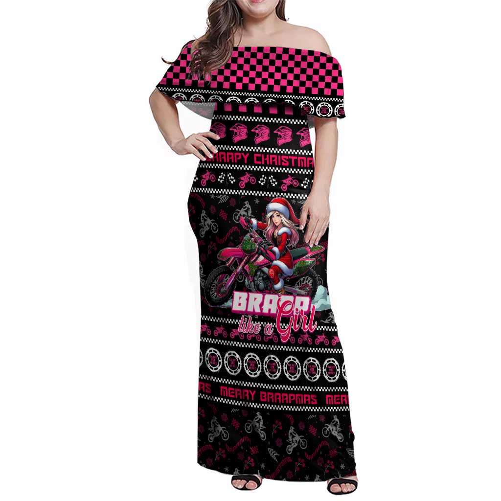 Braap Live A Girl Family Matching Off Shoulder Maxi Dress and Hawaiian Shirt Christmas Merry Braapmas - Wonder Print Shop