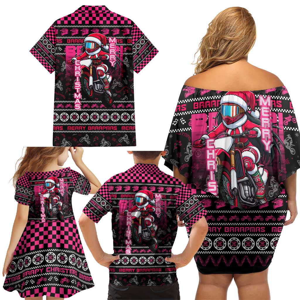 Braap Live A Girl Family Matching Off Shoulder Short Dress and Hawaiian Shirt Christmas Merry Braapmas - Wonder Print Shop