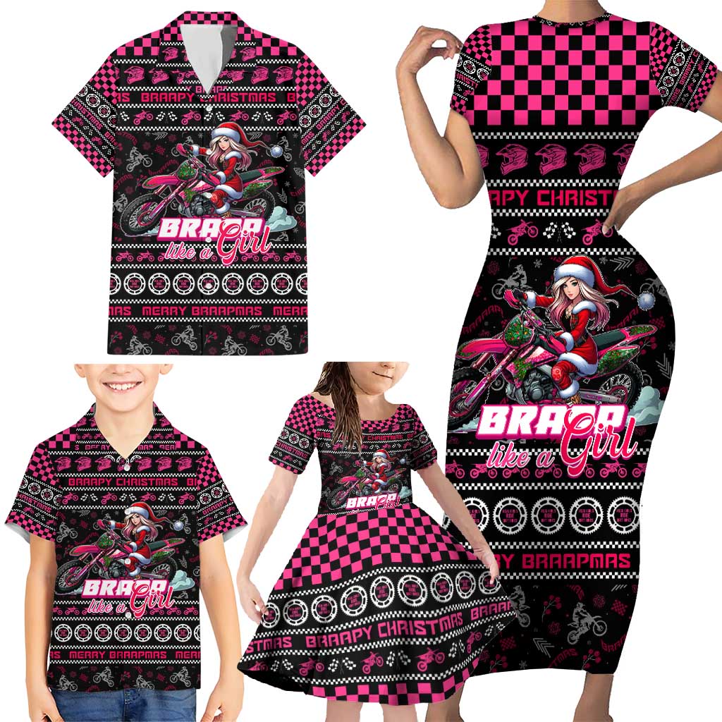 Braap Live A Girl Family Matching Short Sleeve Bodycon Dress and Hawaiian Shirt Christmas Merry Braapmas - Wonder Print Shop