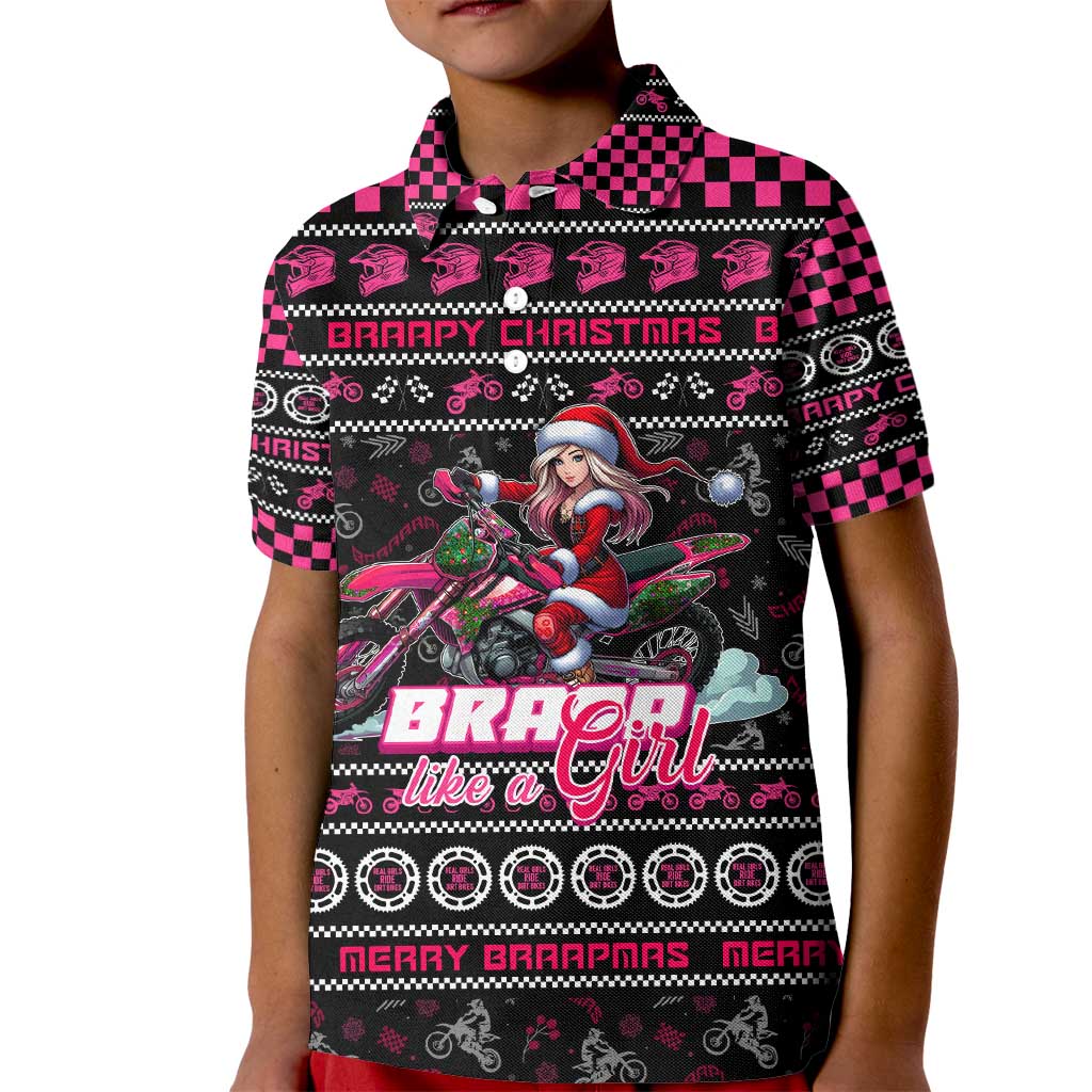 Braap Live A Girl Kid Polo Shirt Christmas Merry Braapmas - Wonder Print Shop
