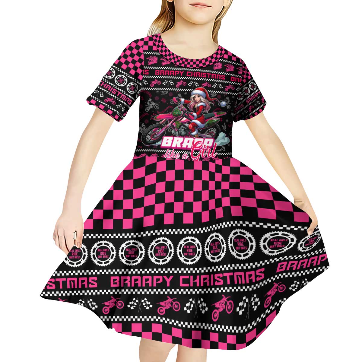 Braap Live A Girl Kid Short Sleeve Dress Christmas Merry Braapmas - Wonder Print Shop