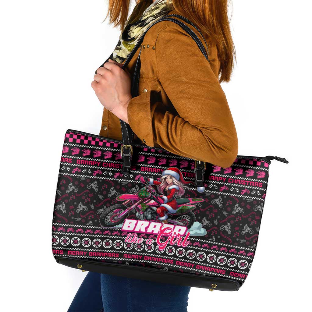 Braap Live A Girl Leather Tote Bag Christmas Merry Braapmas - Wonder Print Shop