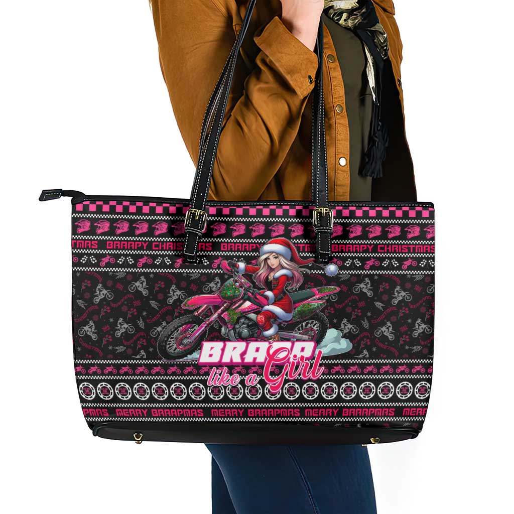 Braap Live A Girl Leather Tote Bag Christmas Merry Braapmas - Wonder Print Shop