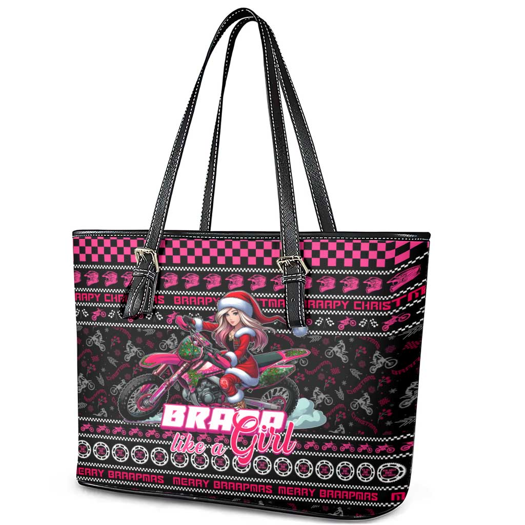 Braap Live A Girl Leather Tote Bag Christmas Merry Braapmas - Wonder Print Shop