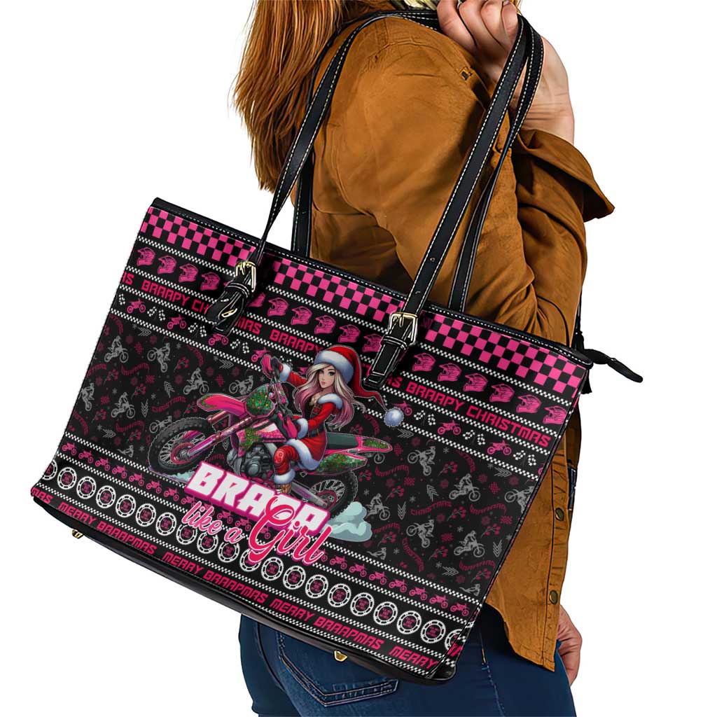 Braap Live A Girl Leather Tote Bag Christmas Merry Braapmas - Wonder Print Shop