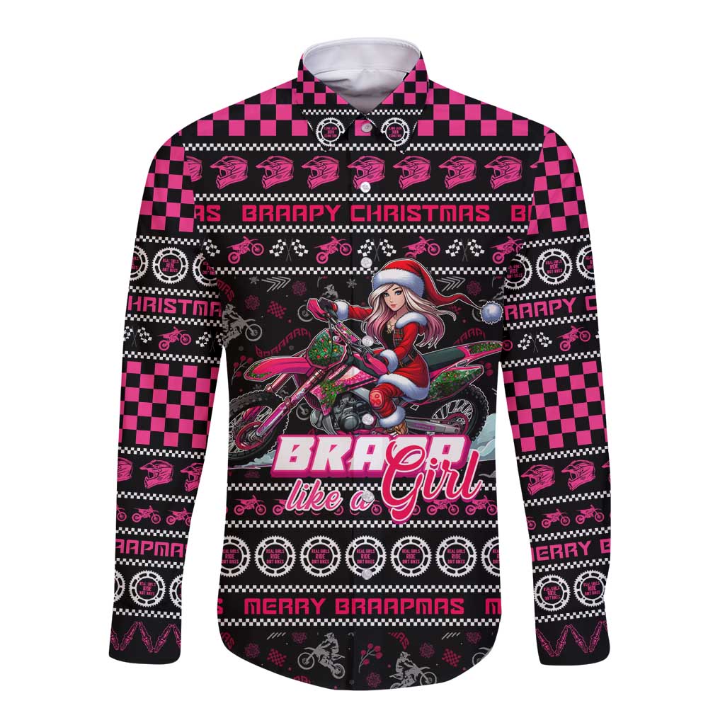 Braap Live A Girl Long Sleeve Button Shirt Christmas Merry Braapmas - Wonder Print Shop