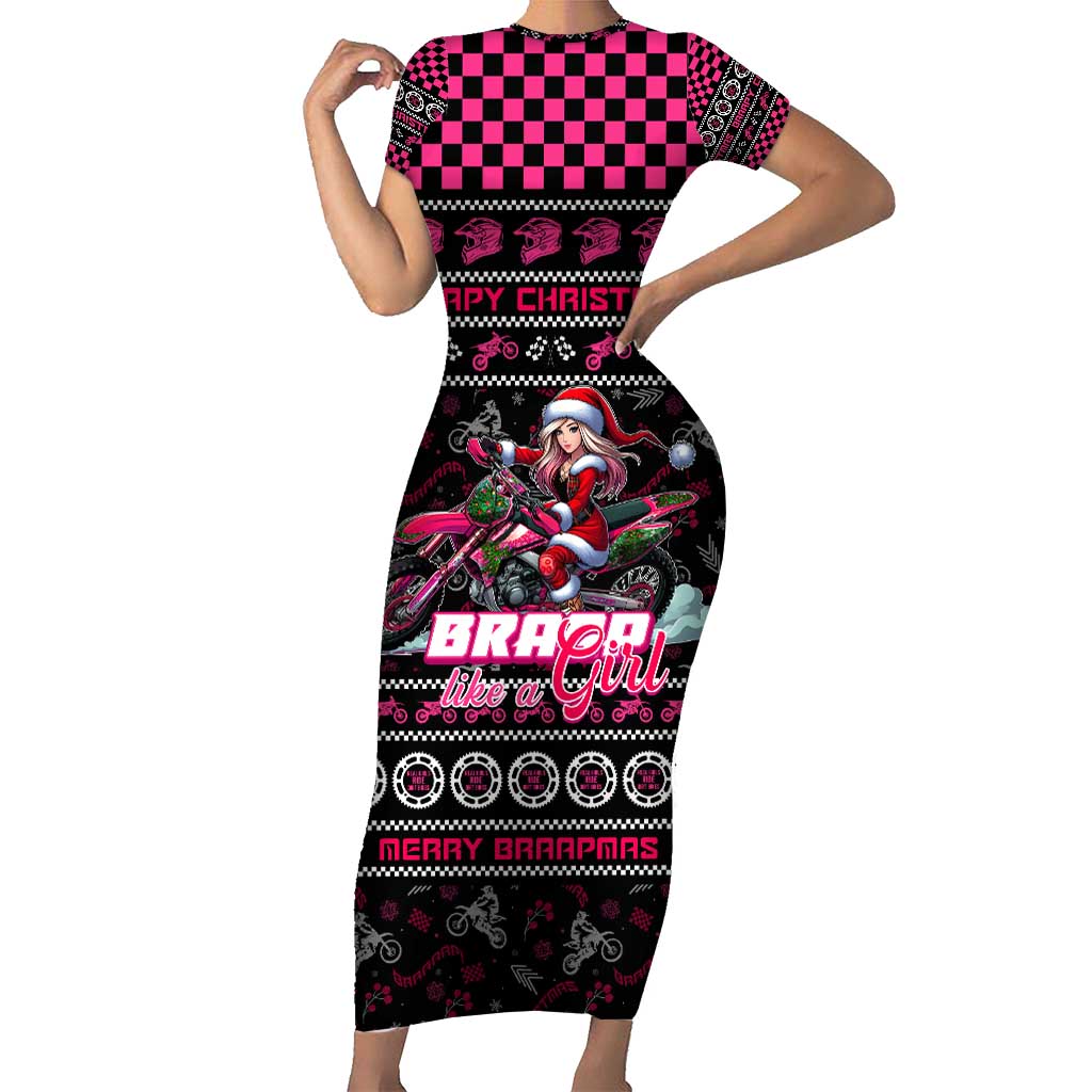 Braap Live A Girl Short Sleeve Bodycon Dress Christmas Merry Braapmas - Wonder Print Shop