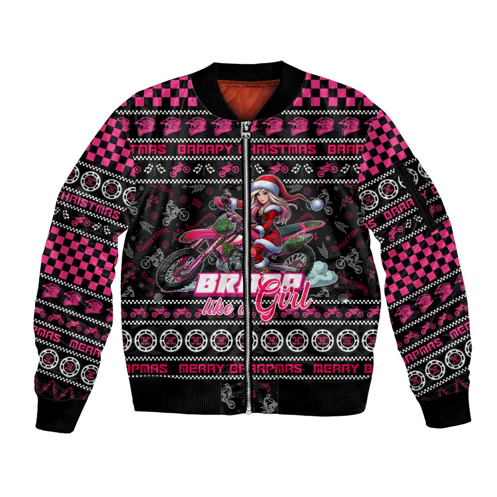 Braap Live A Girl Sleeve Zip Bomber Jacket Christmas Merry Braapmas - Wonder Print Shop