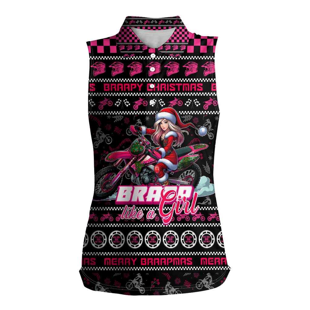 Braap Live A Girl Women Sleeveless Polo Shirt Christmas Merry Braapmas - Wonder Print Shop