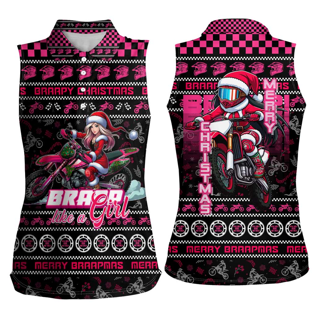 Braap Live A Girl Women Sleeveless Polo Shirt Christmas Merry Braapmas - Wonder Print Shop