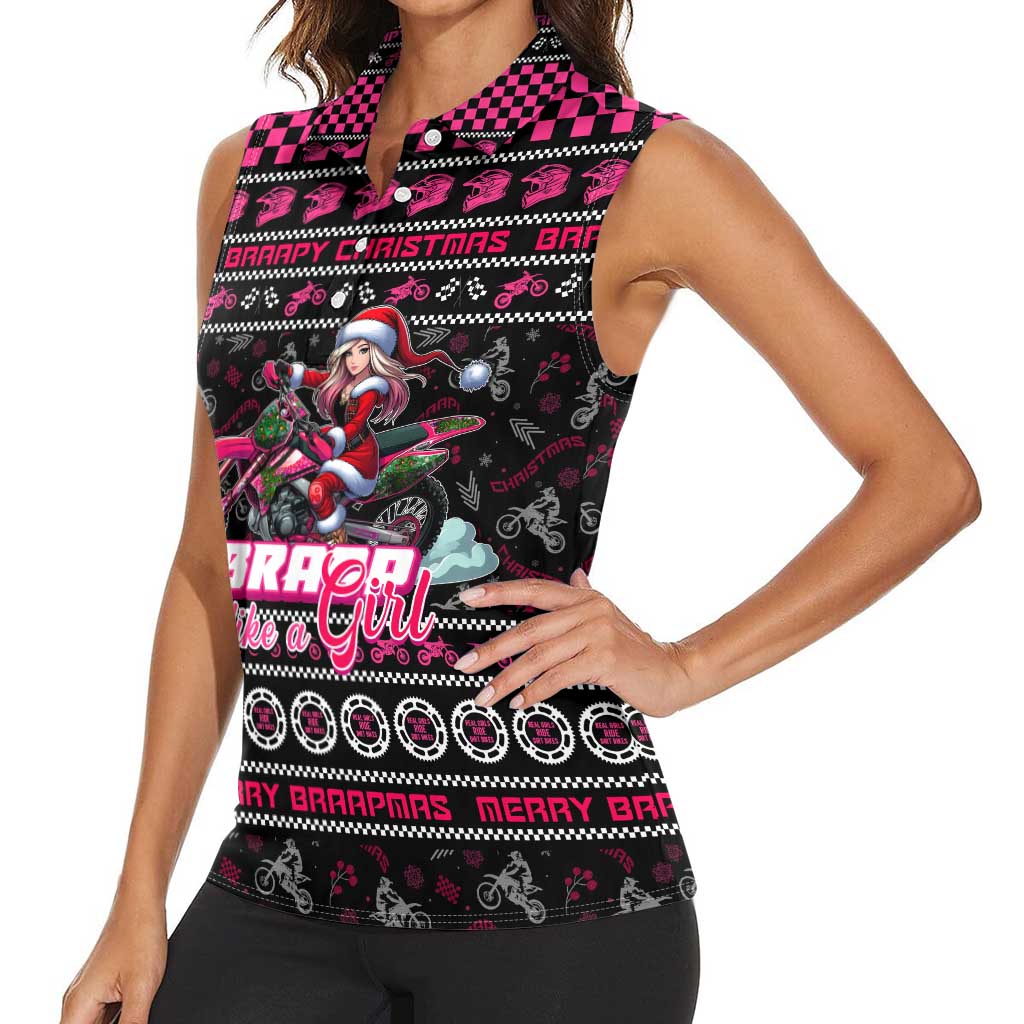 Braap Live A Girl Women Sleeveless Polo Shirt Christmas Merry Braapmas - Wonder Print Shop