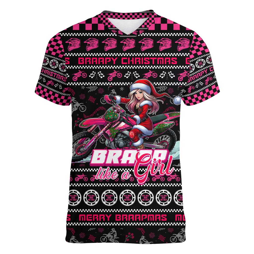 Braap Live A Girl Women V-Neck T-Shirt Christmas Merry Braapmas - Wonder Print Shop