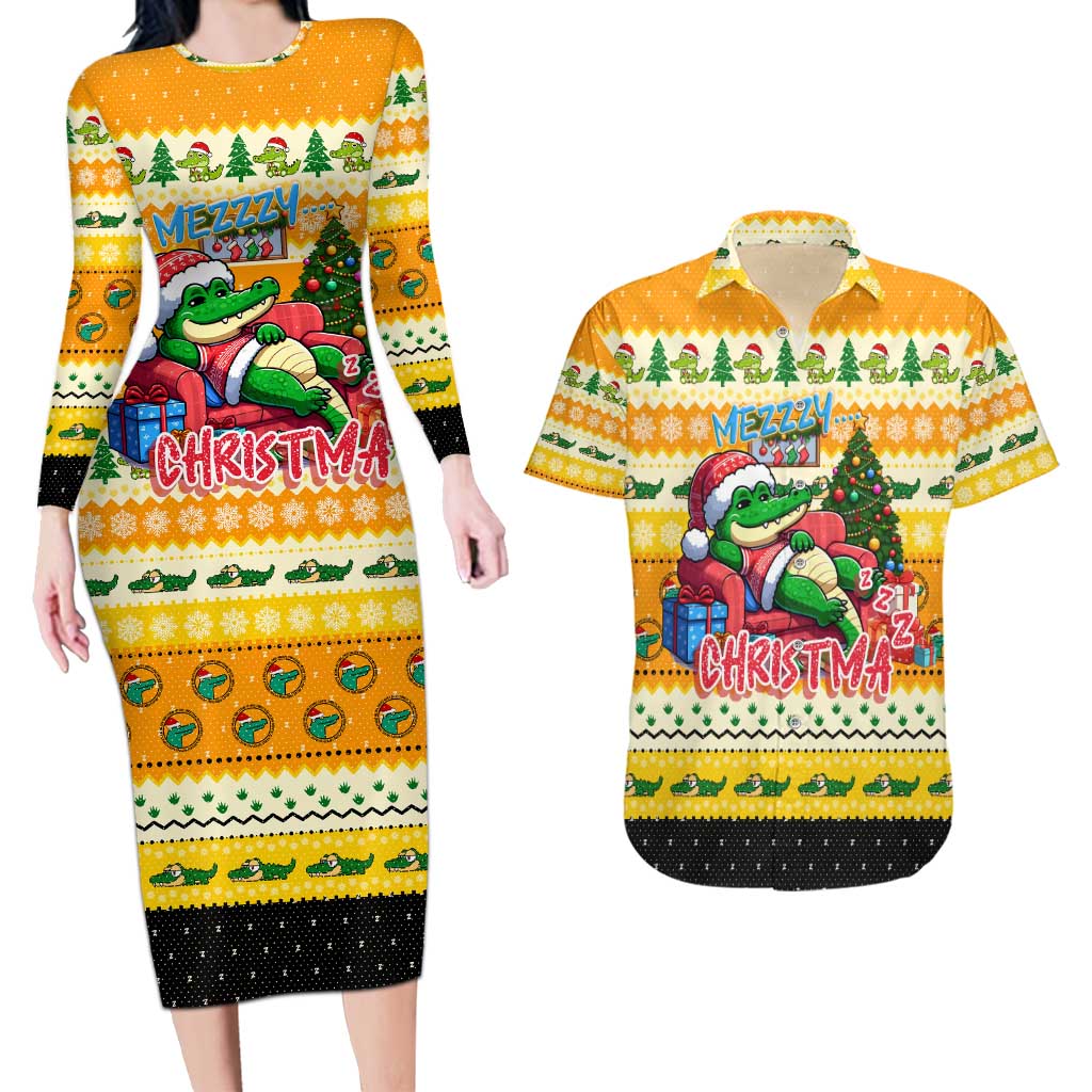 Crocodile Mezzy Christmas Couples Matching Long Sleeve Bodycon Dress and Hawaiian Shirt Funny Style - Wonder Print Shop