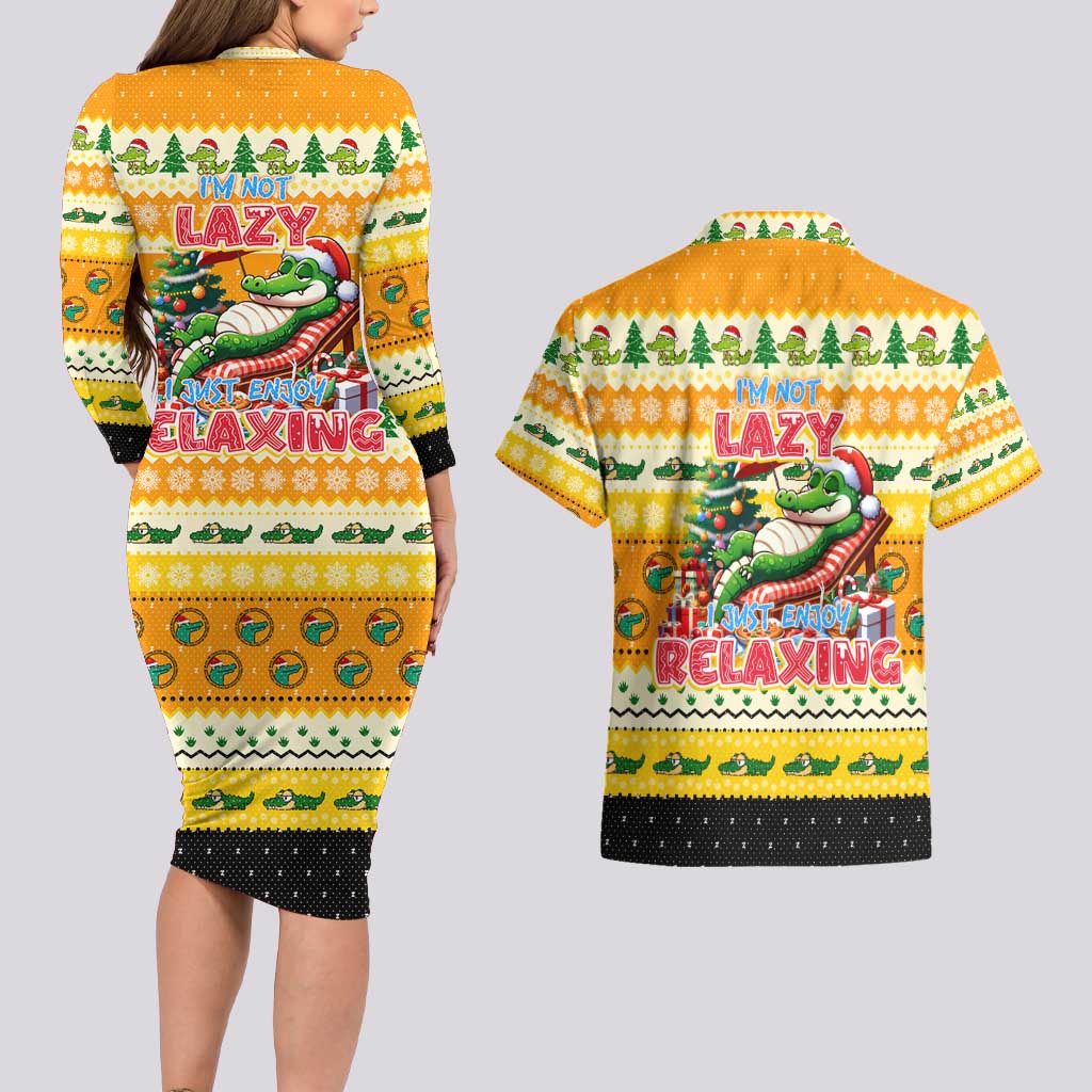 Crocodile Mezzy Christmas Couples Matching Long Sleeve Bodycon Dress and Hawaiian Shirt Funny Style - Wonder Print Shop