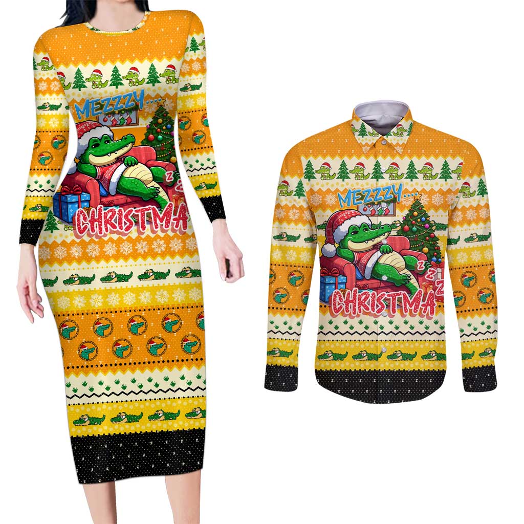 Crocodile Mezzy Christmas Couples Matching Long Sleeve Bodycon Dress and Long Sleeve Button Shirt Funny Style - Wonder Print Shop