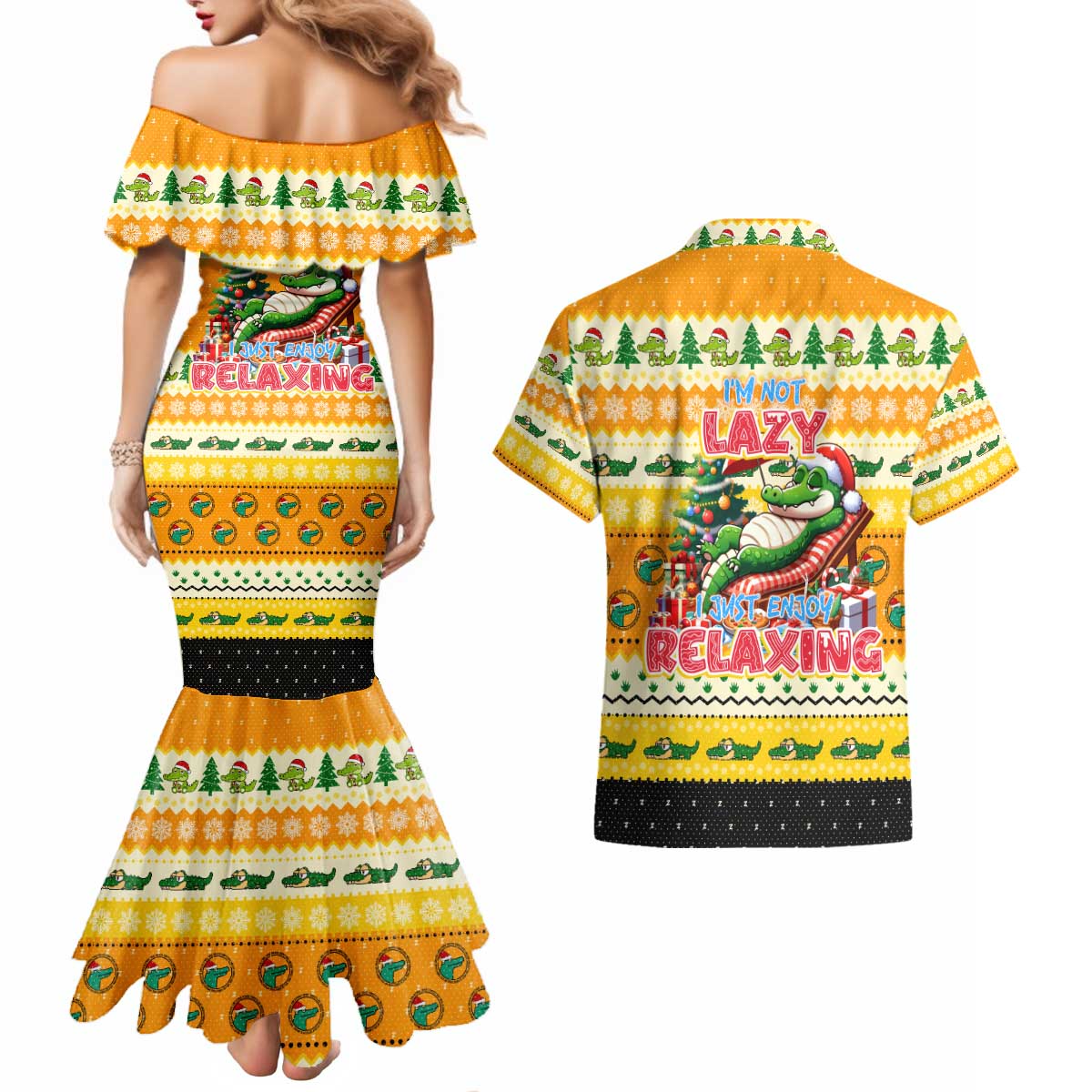 Crocodile Mezzy Christmas Couples Matching Mermaid Dress and Hawaiian Shirt Funny Style - Wonder Print Shop