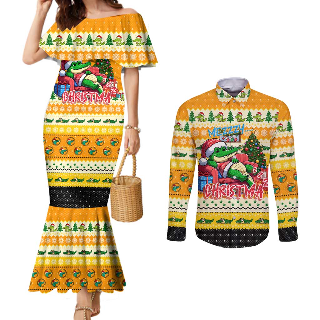 Crocodile Mezzy Christmas Couples Matching Mermaid Dress and Long Sleeve Button Shirt Funny Style