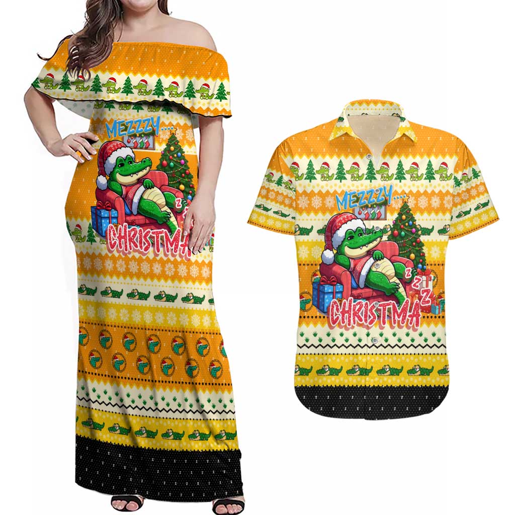 Crocodile Mezzy Christmas Couples Matching Off Shoulder Maxi Dress and Hawaiian Shirt Funny Style - Wonder Print Shop