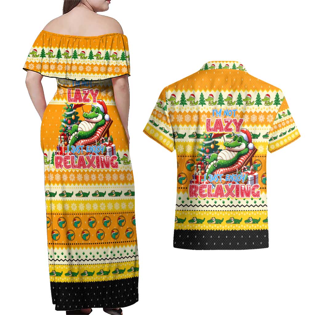 Crocodile Mezzy Christmas Couples Matching Off Shoulder Maxi Dress and Hawaiian Shirt Funny Style - Wonder Print Shop