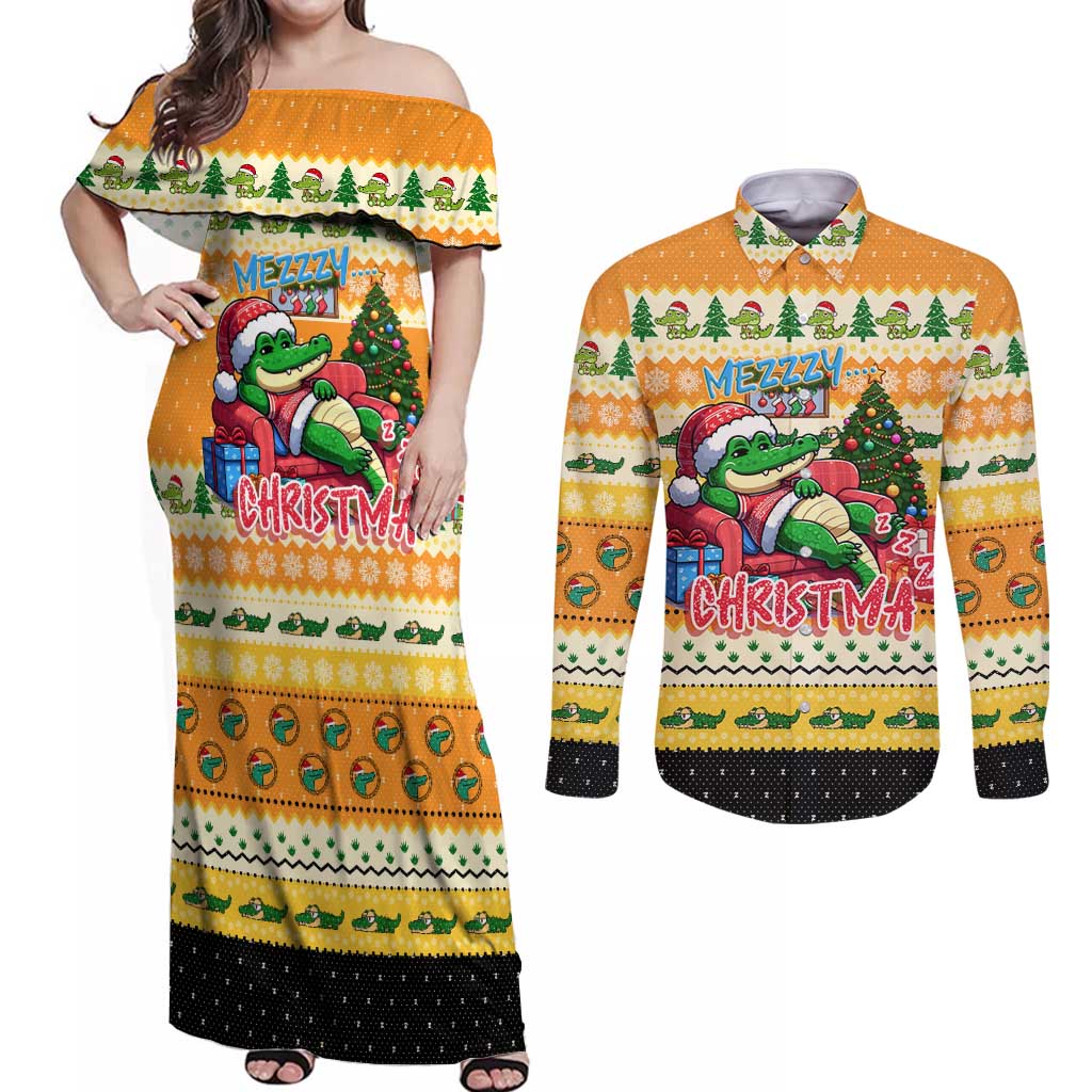 Crocodile Mezzy Christmas Couples Matching Off Shoulder Maxi Dress and Long Sleeve Button Shirt Funny Style - Wonder Print Shop