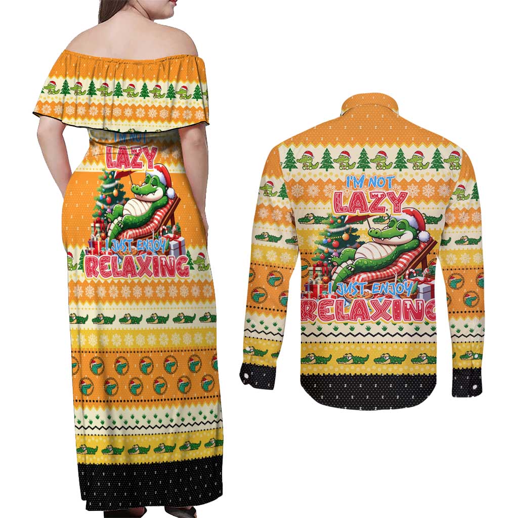 Crocodile Mezzy Christmas Couples Matching Off Shoulder Maxi Dress and Long Sleeve Button Shirt Funny Style - Wonder Print Shop