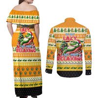 Crocodile Mezzy Christmas Couples Matching Off Shoulder Maxi Dress and Long Sleeve Button Shirt Funny Style - Wonder Print Shop