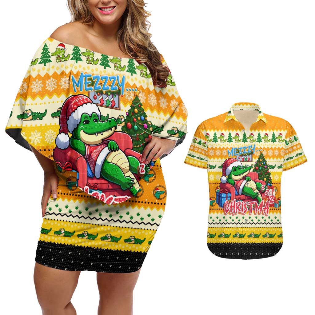 Crocodile Mezzy Christmas Couples Matching Off Shoulder Short Dress and Hawaiian Shirt Funny Style - Wonder Print Shop