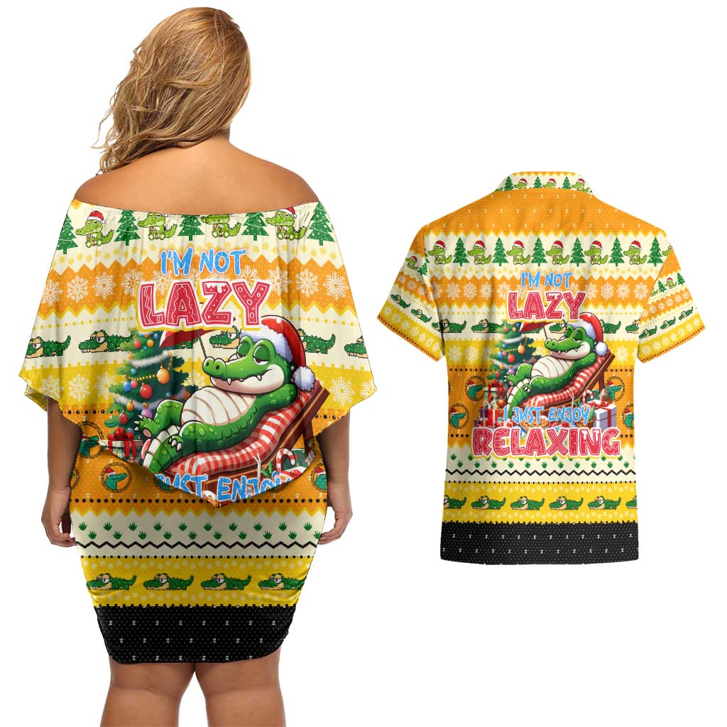 Crocodile Mezzy Christmas Couples Matching Off Shoulder Short Dress and Hawaiian Shirt Funny Style - Wonder Print Shop