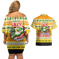 Crocodile Mezzy Christmas Couples Matching Off Shoulder Short Dress and Hawaiian Shirt Funny Style - Wonder Print Shop