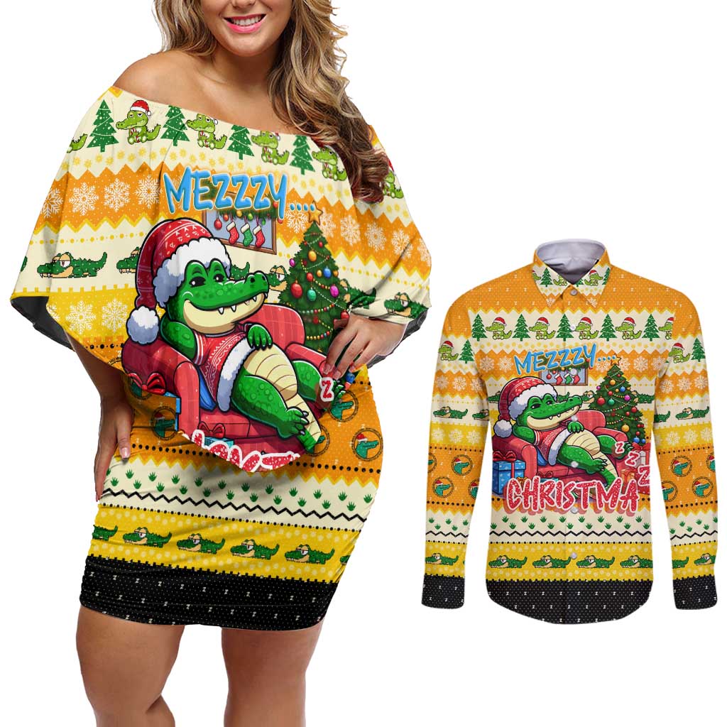 Crocodile Mezzy Christmas Couples Matching Off Shoulder Short Dress and Long Sleeve Button Shirt Funny Style - Wonder Print Shop