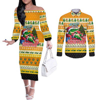 Crocodile Mezzy Christmas Couples Matching Off The Shoulder Long Sleeve Dress and Long Sleeve Button Shirt Funny Style