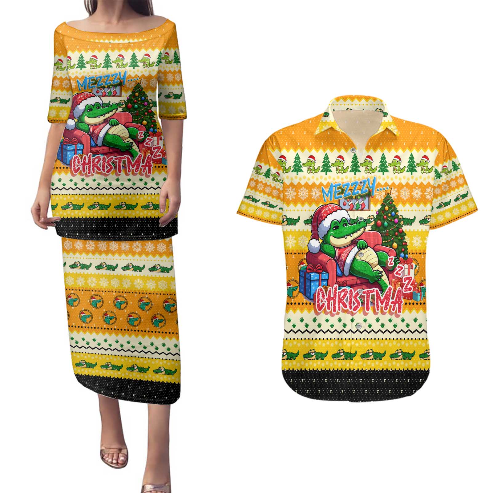 Crocodile Mezzy Christmas Couples Matching Puletasi and Hawaiian Shirt Funny Style - Wonder Print Shop