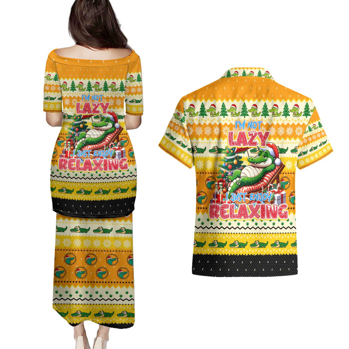Crocodile Mezzy Christmas Couples Matching Puletasi and Hawaiian Shirt Funny Style - Wonder Print Shop