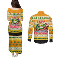 Crocodile Mezzy Christmas Couples Matching Puletasi and Long Sleeve Button Shirt Funny Style - Wonder Print Shop