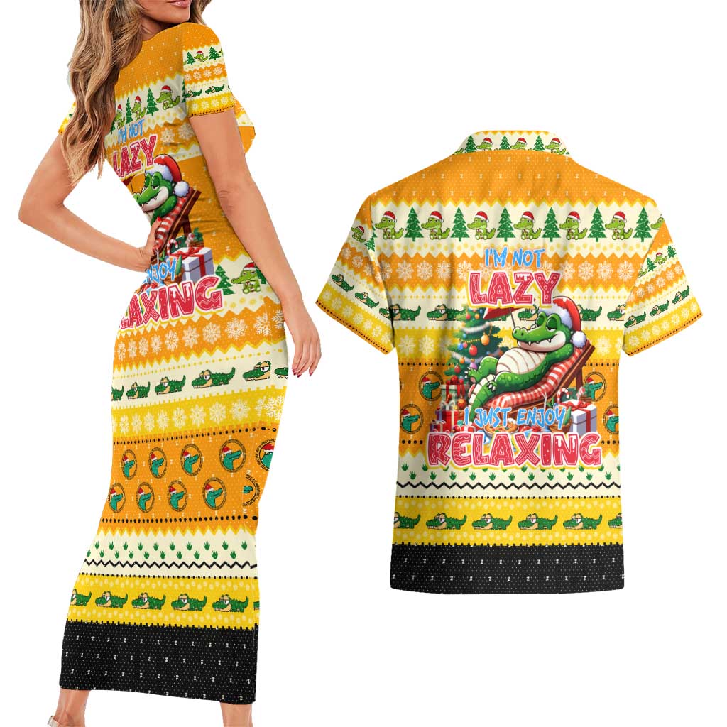 Crocodile Mezzy Christmas Couples Matching Short Sleeve Bodycon Dress and Hawaiian Shirt Funny Style - Wonder Print Shop