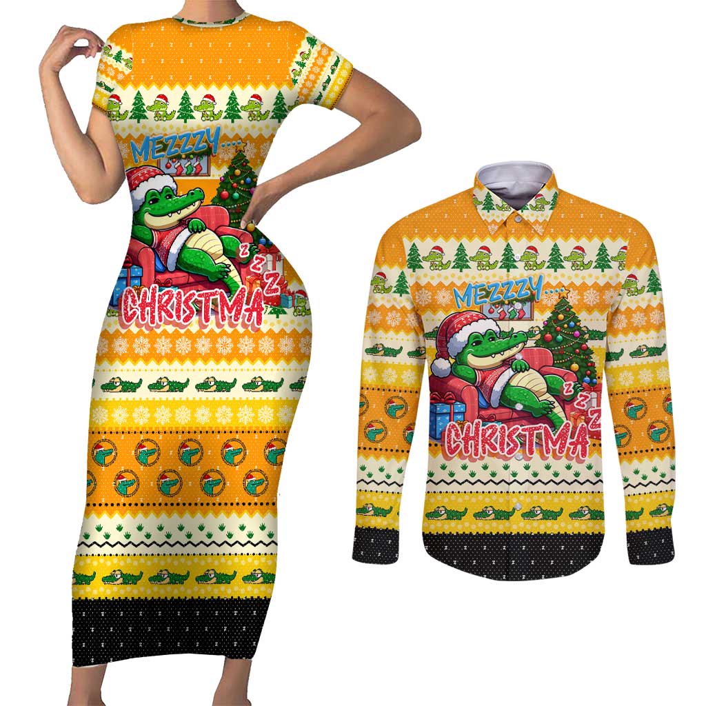 Crocodile Mezzy Christmas Couples Matching Short Sleeve Bodycon Dress and Long Sleeve Button Shirt Funny Style - Wonder Print Shop