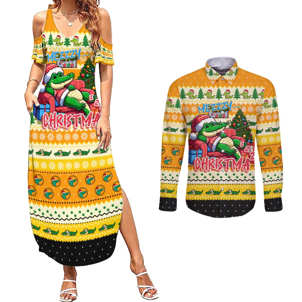 Crocodile Mezzy Christmas Couples Matching Summer Maxi Dress and Long Sleeve Button Shirt Funny Style - Wonder Print Shop